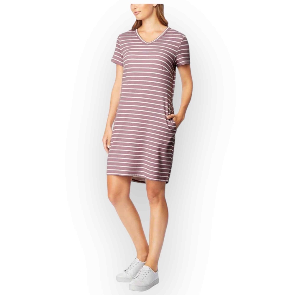 NWT‎ 32 Degrees Cool Women Pink Stripe V-Neck High-Low Knit Dress XL